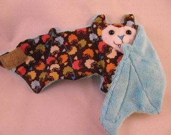 Mini Colorful Butterflies on Blue Faux fur - Bat Cup sleeve\/Stuffed Animal\/ Coffee Cozie