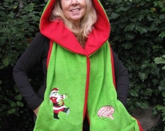 Zombie Santa and Brain - Hooded Scarf with pockets