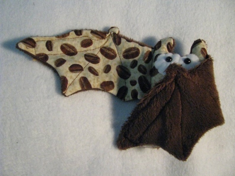 NEW tan coffee bean fabric bat Stuffed Animal, Coffee Cozy, Cup Sleeve image 2