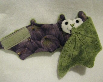 Figs on Purple and Green - Bat Stuffed Animal, Coffee Cozy, Cup Sleeve