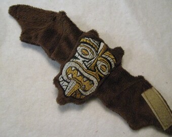 Tiki Mask Embroidered Bat Coffee Cozy, Cup Sleeve, Stuffed Animal, Decoration