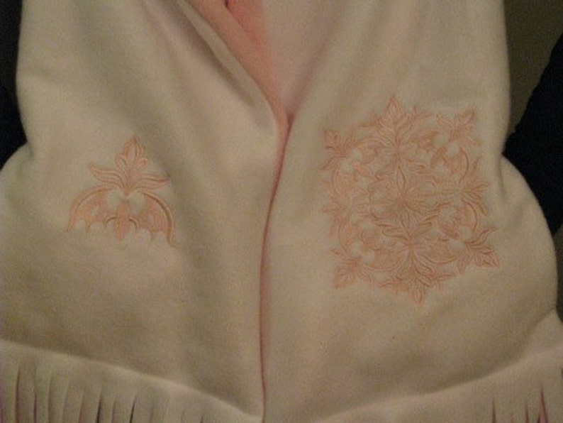 Hooded Scarf with Pockets White/Light Pink Damask Bat Design image 3