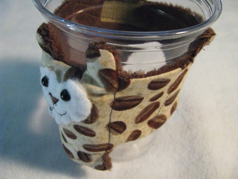 NEW tan coffee bean fabric bat Stuffed Animal, Coffee Cozy, Cup Sleeve image 5