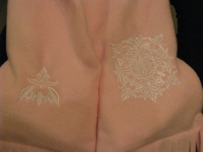 Hooded Scarf with Pockets White/Light Pink Damask Bat Design image 4
