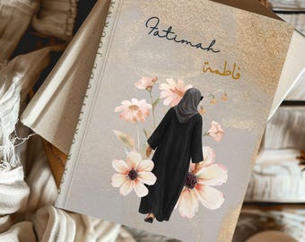 Personalized Muslim Woman Journal, Arabic Name Islamic Journal, Faith Reflection Notebook for Hijabi Women Abaya Design