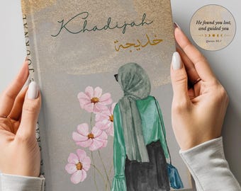 Personalized Muslim Journal with Arabic Name, Custom Islamic Gift for Women, Hijabi Muslim Girl Notebook