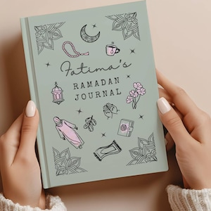 Personalized Ramadan Journal for Muslim Women | Doodle Islamic Prayer Journal | Hijabi Girl Gift | Line Art Modern Notebook