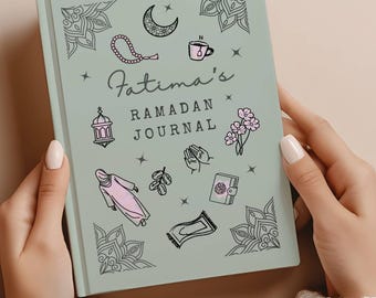 Personalized Ramadan Journal for Muslim Women | Doodle Islamic Prayer Journal | Hijabi Girl Gift | Line Art Modern Notebook