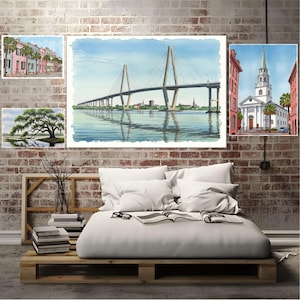 Charleston Watercolor Print Set: Ravenel Bridge, Church, Live Oak (Digital Download)