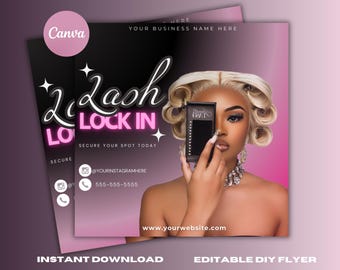 Modello di volantino per ciglia, prenotazioni sui social media, design Canva modificabile (download digitale)