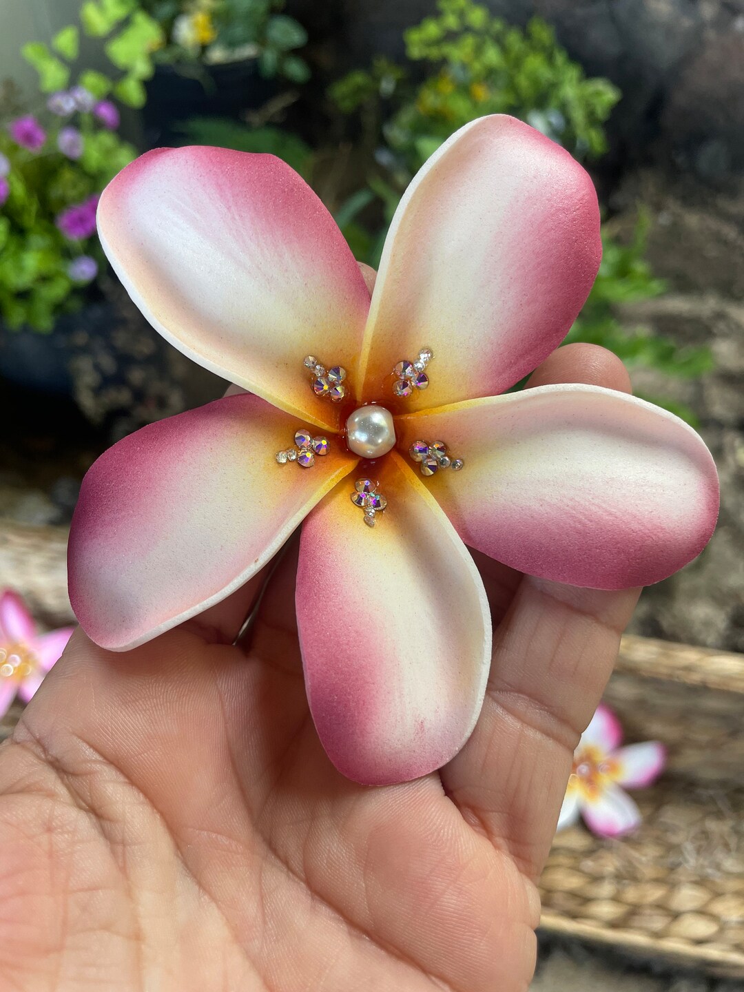 Plum Edge Foam Plumeria Hair Clip With Pearl and Swarovski Etsy