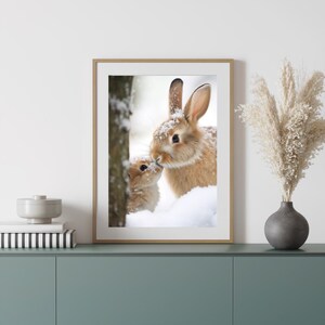 Hasen Kinderzimmer Poster: Mama und Baby Winter Szene (Digitaler Download)