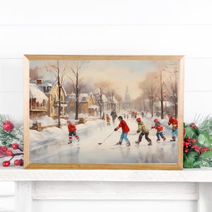 Vintage Winter Skating Painting: Christmas Farmhouse Art (Digital Download)