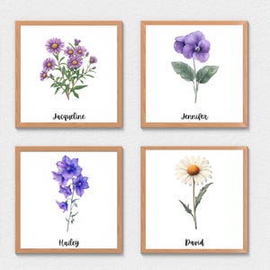 Personalized Birth Flower Print: Watercolor Family Art (Digital Download)