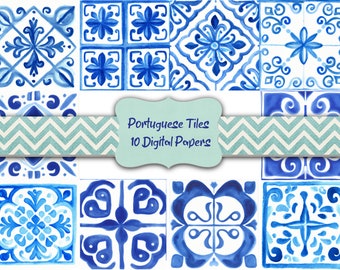 Blue Tile Wedding Instant Download Portuguese Tiles Digital Paper Azulejos Digital Download Printable Junk Journal Paper Commercial Use