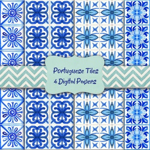 Watercolor Portuguese Tiles Digital Paper Azulejos Digital Scrapbooking Paper Digital Download Printable Junk Journal Paper Commercial Use