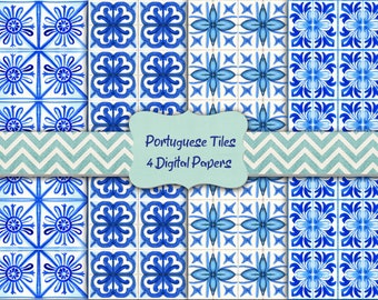 Watercolor Portuguese Tiles Digital Paper Azulejos Digital Scrapbooking Paper Digital Download Printable Junk Journal Paper Commercial Use