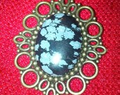 Bronze Steampunk Inspired Snowflake Obsidian Brooch