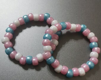 Two Trans Pride Pink, White, Blue pony bead bracelets kawaii kandi Transgender Pride