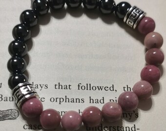 Beautiful Rhodonite and Hematite Semi-precious Crystal Bracelet