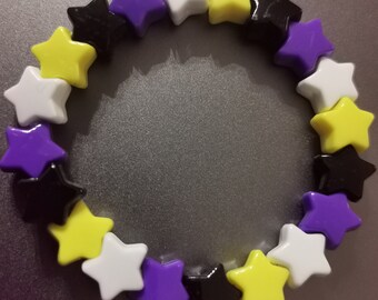 Non-Binary Pride Star Bracelet - purple, yellow, black and white. Pride Medium