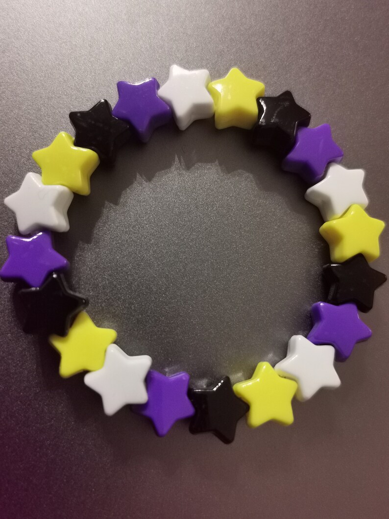 Non-Binary Pride Star Bracelet purple, yellow, black and white. Pride Medium image 1