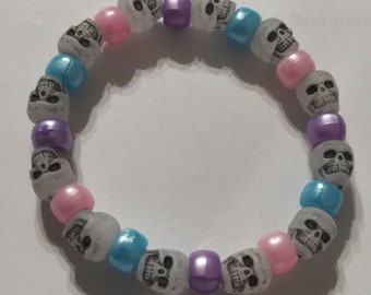 Glow in the Dark Bi-Pride Bisexual - Pastel Pride Skull Bracelet - Day of the Dead, Zombie, LGBTQIA, Skull, Pride. Size medium