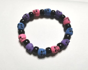 Bi-Pride Skull Bracelet - Day of the Dead, Zombie, Skull, Pride. Size medium