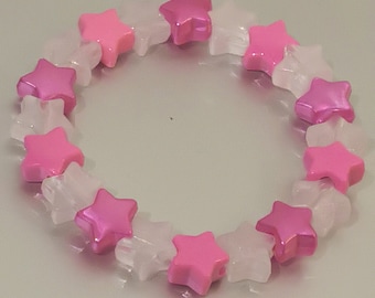 One Glow in the dark Star Bracelet - pink and white