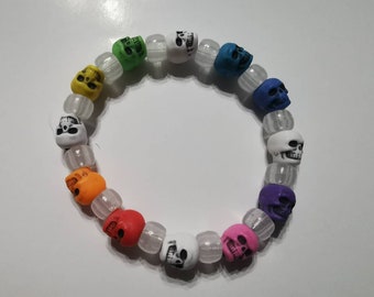 Glow in the Dark Rainbow Skull Bracelet - Halloween, Samhain, October, Day of the Dead, Autumn