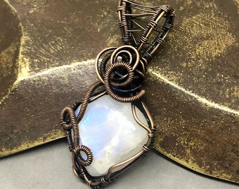 Moonstone Pendant Necklace Copper Wire Wrapped Pendant