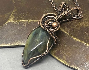 Labradorite Pendant Necklace Copper Wire Wrapped Pendant