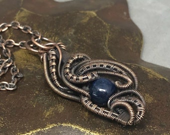 Kyanite Pendant Necklace Copper Wire Wrapped Pendant