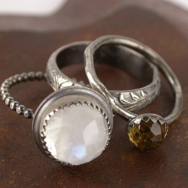 Moonstone Ring withSterling Silver - Stacking Rings