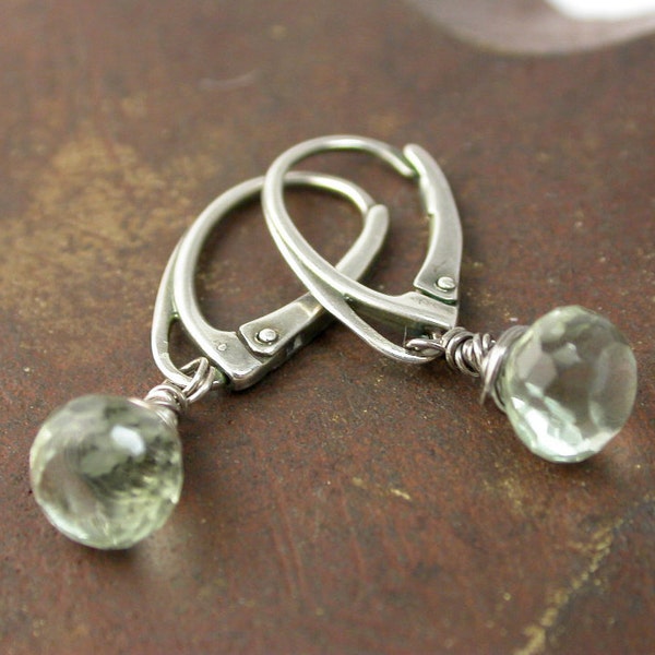Green Amethyst - Prasiolite Briolette and Sterling Silver Leverback Earrings