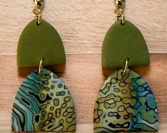 Polymer Clay Earrings Mokume Gane Tropical Beach Ocean Summer Earrings