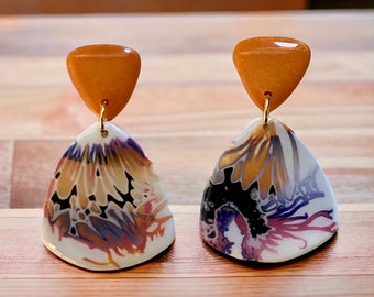 Polymer Clay Pearl Earrings Mokume Gane Tropical Summer Earrings