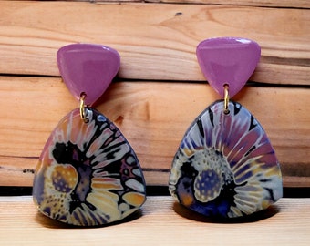 Polymer Clay Pearl Earrings Mokume Gane Tropical Summer Earrings