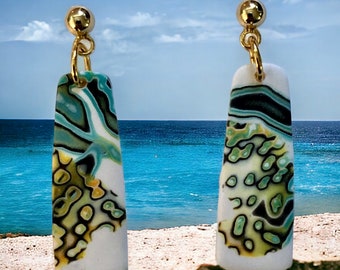 Polymer Clay Earrings Mokume Gane Tropical Beach Ocean Summer Earrings