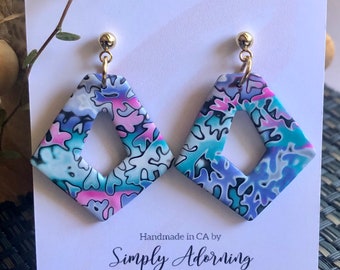 Polymer Clay Earrings Mokume Gane Coral Reef Style