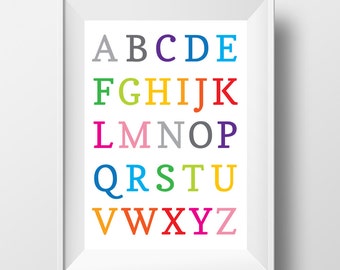 Alphabet Print Rainbow, Nursery Wall Art, Alphabet Poster, Digital Print, Child Wall Decor