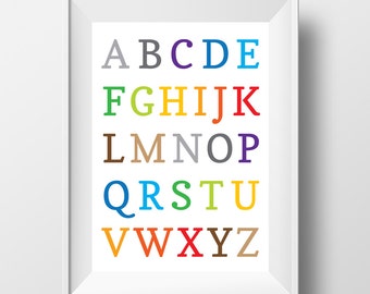 Alphabet Print Rainbow, Nursery Wall Art, Printable Art, Nursery Print, Child Wall Decor