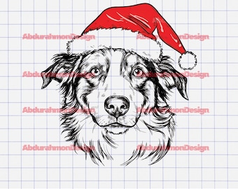 サンタの足跡のクリスマス犬の昇華画像、サンタの帽子をかぶった犬の品種のSVGファイル、犬好きのPNG画像、面白いクリスマスのデジタルダウンロード