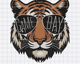 Gafas retro Tigers de colores cómodos para el día del juego (Svg), mascota de fútbol con gafas de sol (Svg), fútbol digital (Png), tigre (Svg), mamá del fútbol (Svg)