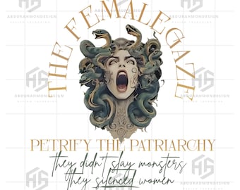 La mirada femenina de Medusa PNG, Petrificar el patriarcado, archivo digital feminista, descarga digital de literatura de mitología griega PNG de izquierdas