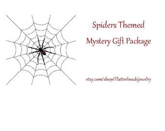 Spiders Themed Mystery Package, Mixed Items, Necklaces, Key Chains, Gift Tags, Note Cards, Birthdays, Father's Day, Halloween, Niece, Nephew