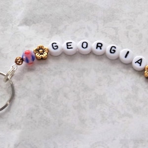 GEORGIA Memory Wire Key Chain, State Key Chain, Millefiori Glass Beads, Key Ring, Birthdays, Mother&#39;s Day, Christmas, Gift Box Included