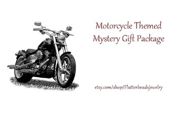 Motorcycle Themed Mystery Package, Mixed Items, Unbranded, Pendant Necklaces, Key Chains, Gift Tags, Note Cards, Birthdays, Father's Day
