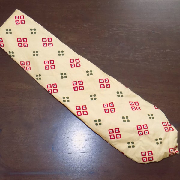 Vintage Polo by Ralph Lauren Designer Neck Tie, Lt Yellow with Multi Color Diamond Shaped Pattern, Birthday, Christmas, Father's Day