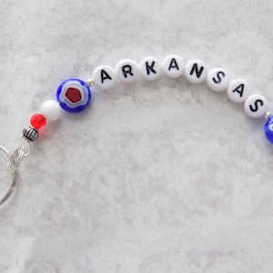 ARKANSAS Memory Wire Key Chain, State Key Chain, Millefiori Glass Beads, Key Ring, Mother&#39;s Day, Birthdays, Christmas, Gift Box Included